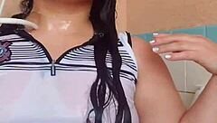 Amateur Bath Tease with Dripping Wet Bra and Arm