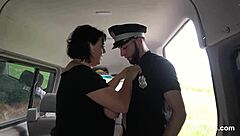 Police Granny Stops Chubby Guy for Bent Over Office Fuck