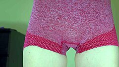 blonde in tight shorts flashes huge hairy pussy 😏 cameltoe beaver close up