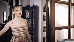 small tits virgin brunette deepthroats big cock first time pussy pounding