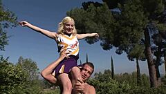 cheerleader sucks cock outdoors then fucks hard