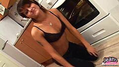 Pigtails and Tight Jeans Striptease Turns On Milf Wife