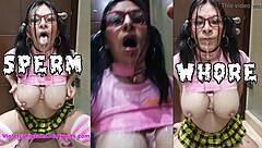 Addicted Sissy Slut Bukkake Cum Face And Tits!