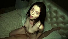 skinny girl lets out loud moans riding massive cock wildly