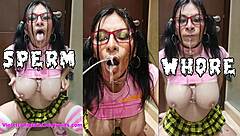 Addicted Sissy Slut Bukkake Cum Face And Tits!