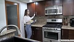 stepmom teases with bra panties and gagging blowjob