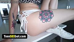 Tattooed Petite GF Flat Chest Small Tits Loves On-Camera Pounding