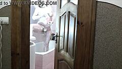 sexy blonde milf naked bathroom roommate watches masturbate cumshot wet pussy 👀💦🍑