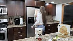 stepmom teases with bra panties and gagging blowjob