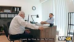 young mina k seduces loan manager with shaved pussy in office