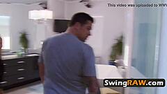 brunette bombshell fucked hard in wild orgy