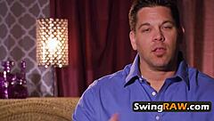 brunette bombshell fucked hard in wild orgy