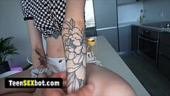 Tattooed Petite GF Flat Chest Small Tits Loves On-Camera Pounding