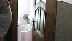 sexy blonde milf naked bathroom roommate watches masturbate cumshot wet pussy 👀💦🍑