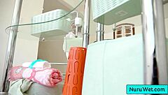 hey chanell heart sexy ebony masseuse rubs horny black clit pussy in shower