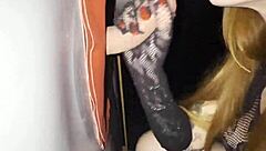 guy in glory hole booth blasts massive load nearly bursting tent