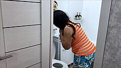 mature milf on toilet gets surprised with intense anal pounding