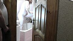 sexy blonde milf naked bathroom roommate watches masturbate cumshot wet pussy 👀💦🍑