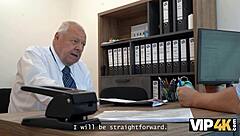 young mina k seduces loan manager with shaved pussy in office