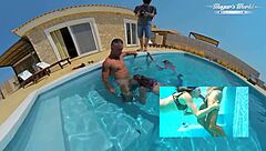 Hot brunette talia mint sucks fucks poolside!