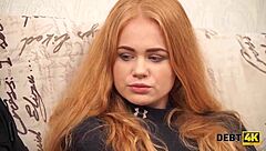 Debt Collector Pounds Adorable Redhead's Shaved Pussy Doggy Style