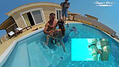 Hot brunette talia mint sucks fucks poolside!