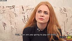 Debt Collector Pounds Adorable Redhead's Shaved Pussy Doggy Style