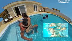 Hot brunette talia mint sucks fucks poolside!