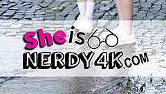 Spot nerdy ponytail chick walking full scene 📹😊