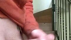 stroking my huge cock outdoors while neighbor chats on phone in the garage below