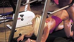 blonde milf seduces asian hunk in gym