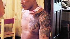 blonde milf seduces asian hunk in gym