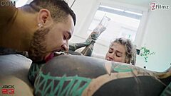 wanna see tattooed slut's holes gaped by huge cock double penetration creampie?