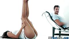 babe's feet tug cock to explosive cumshot finish