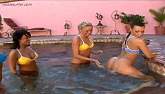 four hot lesbians toy each other in wild group orgasm