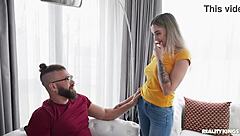 blonde athletic maid delivers wet handjob facial reality style