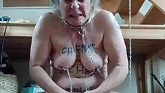 Female slave bound humiliated by maledom master in office with toys