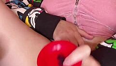 she plays with huge dildo stretching wet gaping pussy closeup