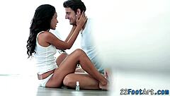 babe's feet tug cock to explosive cumshot finish