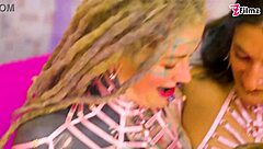 Three tattooed girls ravaged by two guys in wild orgy frenzy