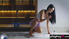 i strip nude in sauna showing off my massive tits