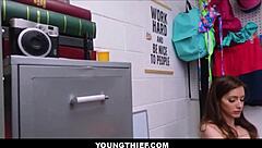 Skinny teen shoplifter Nadia Noja strips for cop cock deal