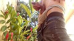 solo guy strokes hard outdoors in casual masturbation session