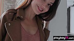 skinny czech brunette teen exposes pierced nipples and pussy