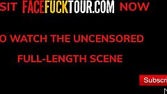 big lips latina slut face fucked deep against wall exploding facial cumshot