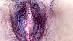 after intense fucking, i spread wide to reveal my big hairy pussy dripping with fresh cumshots inside
