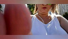 Mature blonde big tits solo beach pose