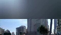 Mature blonde big tits solo beach pose