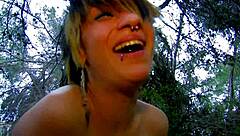 mommy blowjob deepthroat in nature outdoors