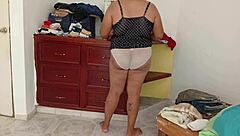 Chubby amateur sorts room bending over curvy voyeur tease